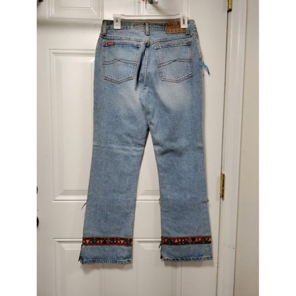 Mudd Cotton Mid Rise Straight Leg Embroidered Fringe Denim Jeans Blue Size 9 - Picture 7 of 14
